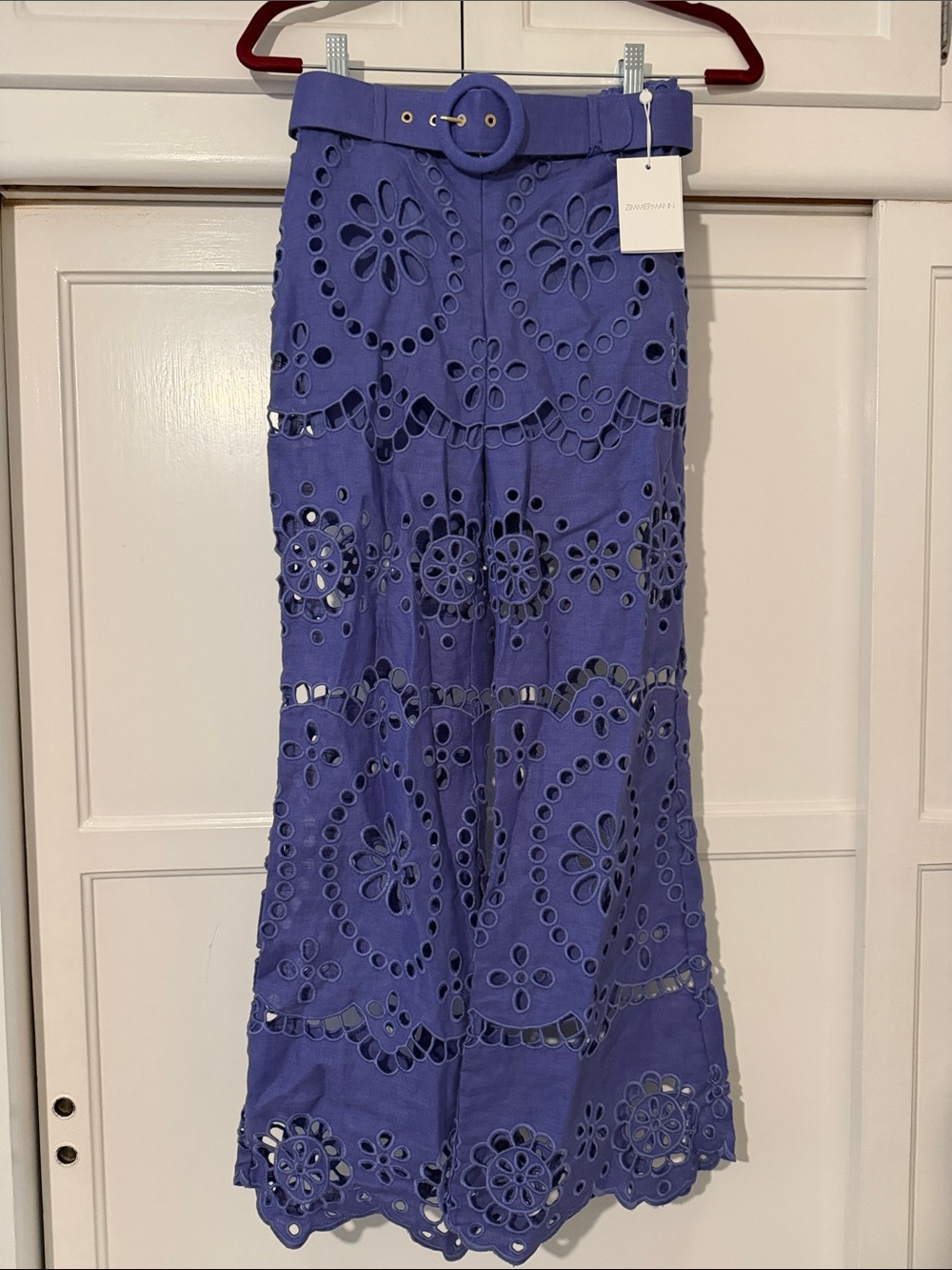 Zimmermann Pop Purple Embroidered Belted Crop Pants - New with Tags - Size 0